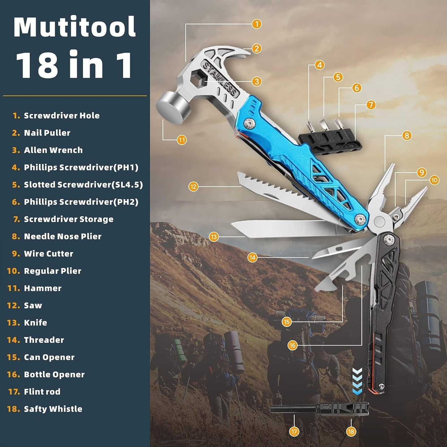 18 In 1 Multifunctional Claw Hammer